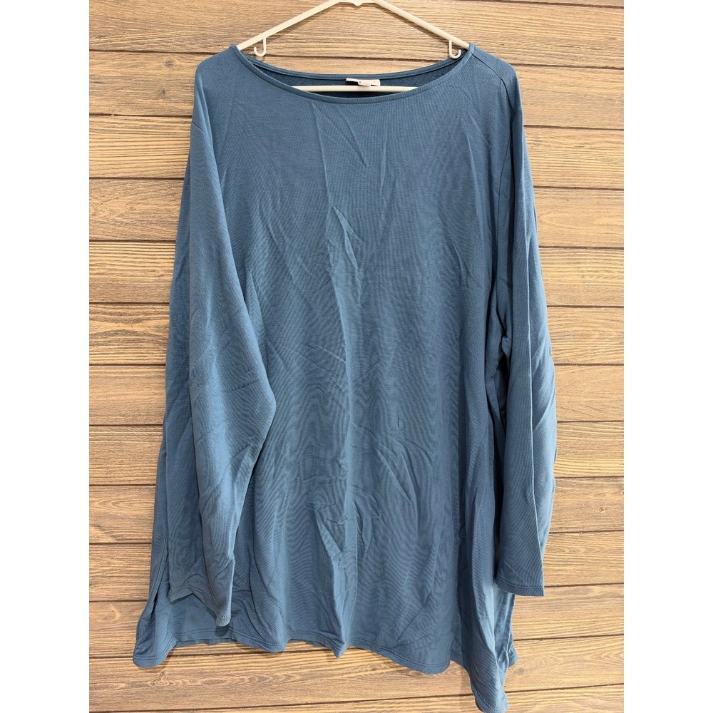 Pure Jill Luxe Tencel Boat Neck Tunic Top Womens 3X Teal Blue Long Sleeve
